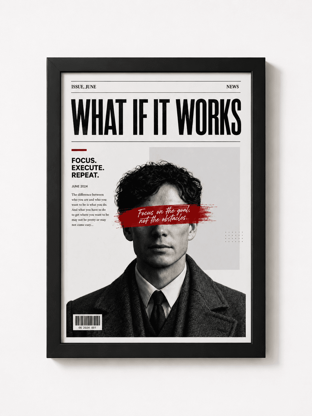Framed What If It Works newspaper-style motivational poster